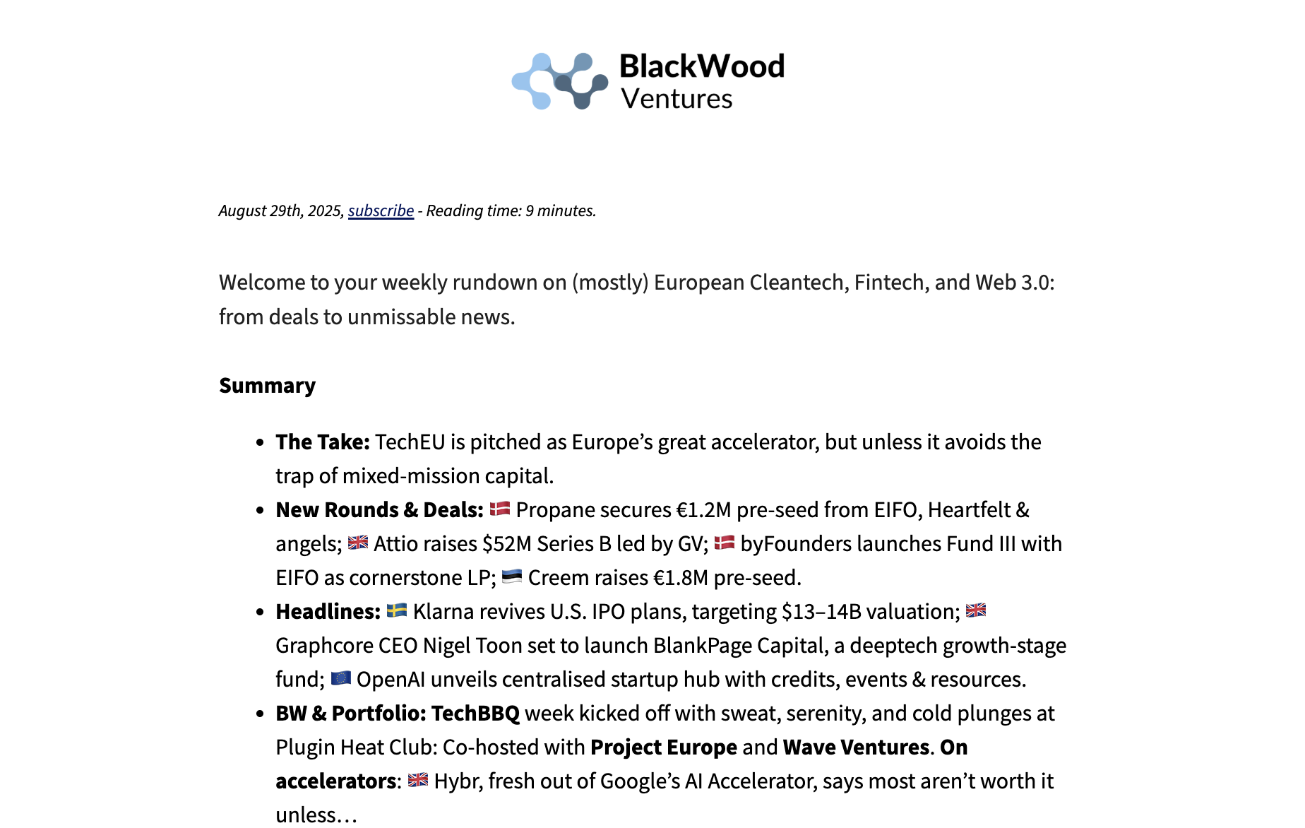 Week 35 - Industry Briefing